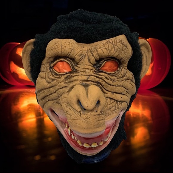 Halloween Scary Monkey Mask Chimp Chimpanzee Ape Big Ears Adult Latex Mask - Picture 1 of 7
